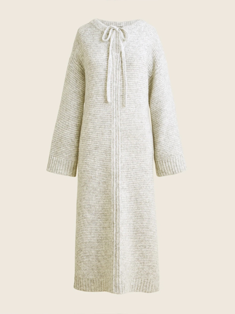J. Crew Relaxed Tie Neck Long Sleeve Knit Sweater Midi Dress Wool Blend Gray S/M